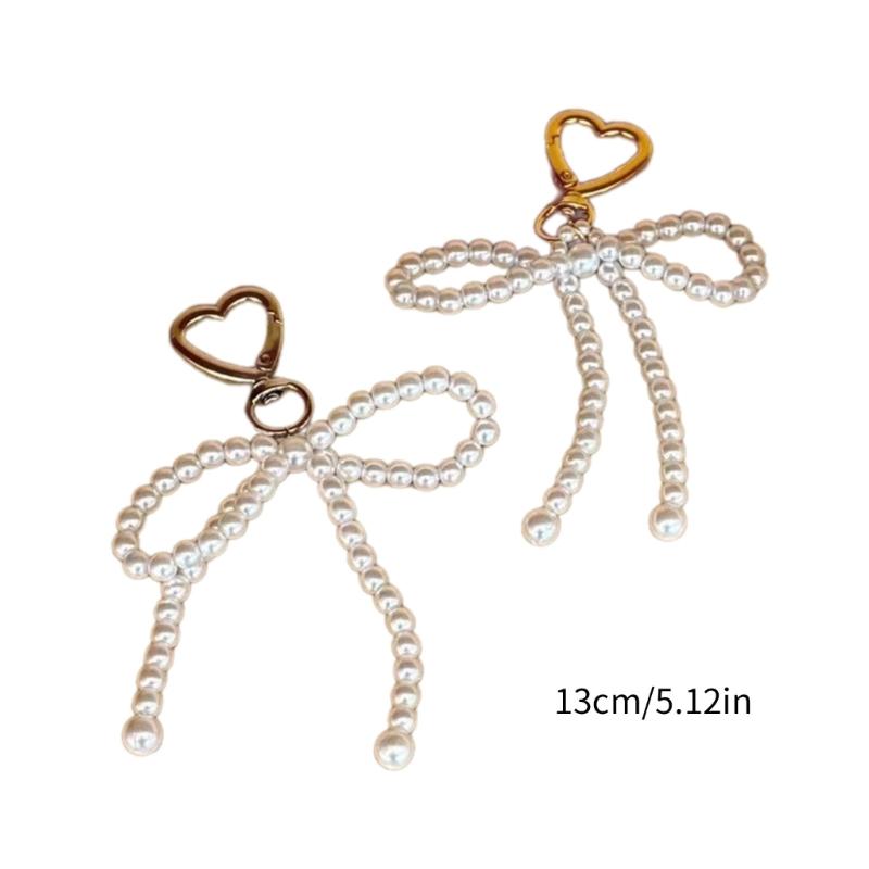 Pearl Bowknot Charm Heart Keychains Sweet Cute Pendant Ornament Keyring Backpack Decoration Jewelry for Women Girls