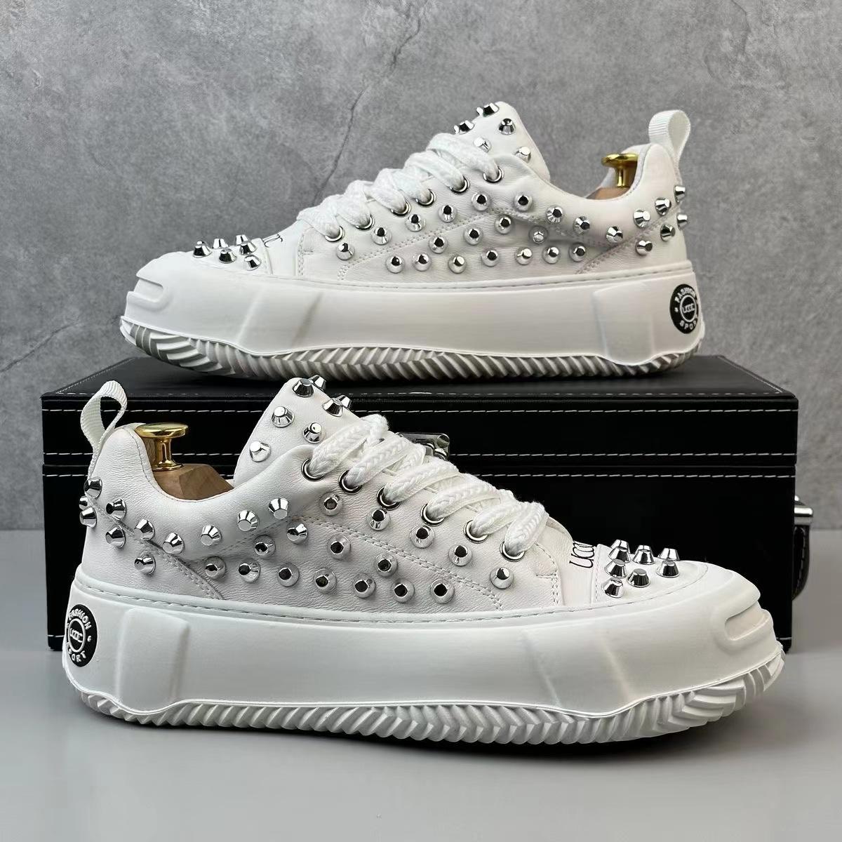 

Модные дизайнерские кроссовки пэчворк с заклепками для мужчин, повседневная зеленая роскошная обувь, обувь для хип-хопа и скейтборда, Zapatillas Hombre 43 белый