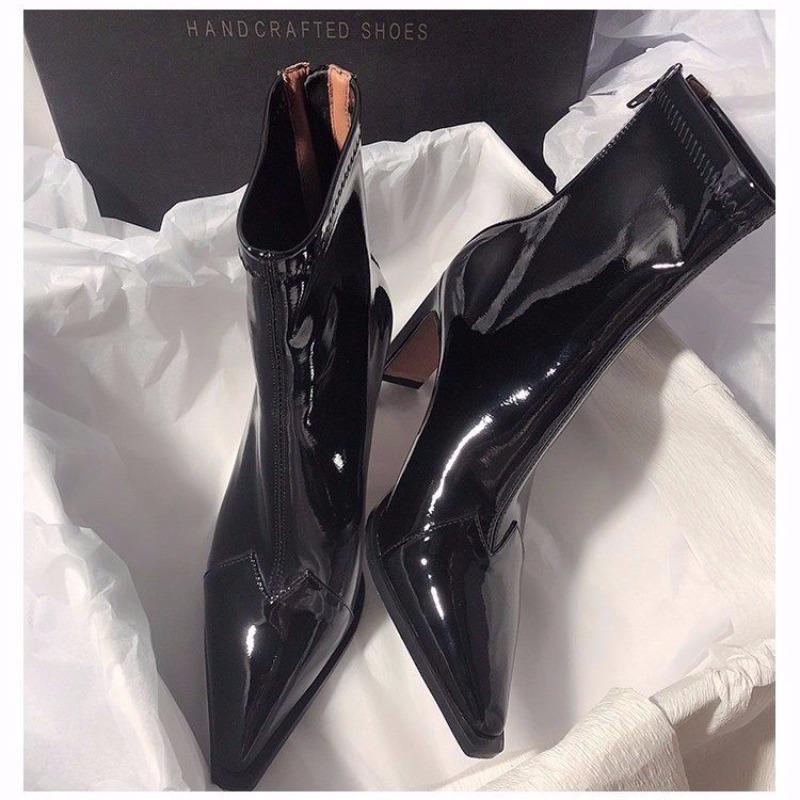 

Мода Новый Стиль Высокий Каблук Женские Короткие Ботильоны Модные Ботинки на Молнии Ретро Стиль Осень Зима Острый Носок Женские Танцевальные Вечерние Выпускные Туфли 39 чёрный