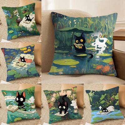 Cartoon Pond River Cat Beautiful Pillow Case Printing Pillowcase Living Room Sofa Cushion Cover Bedroom Room Decor