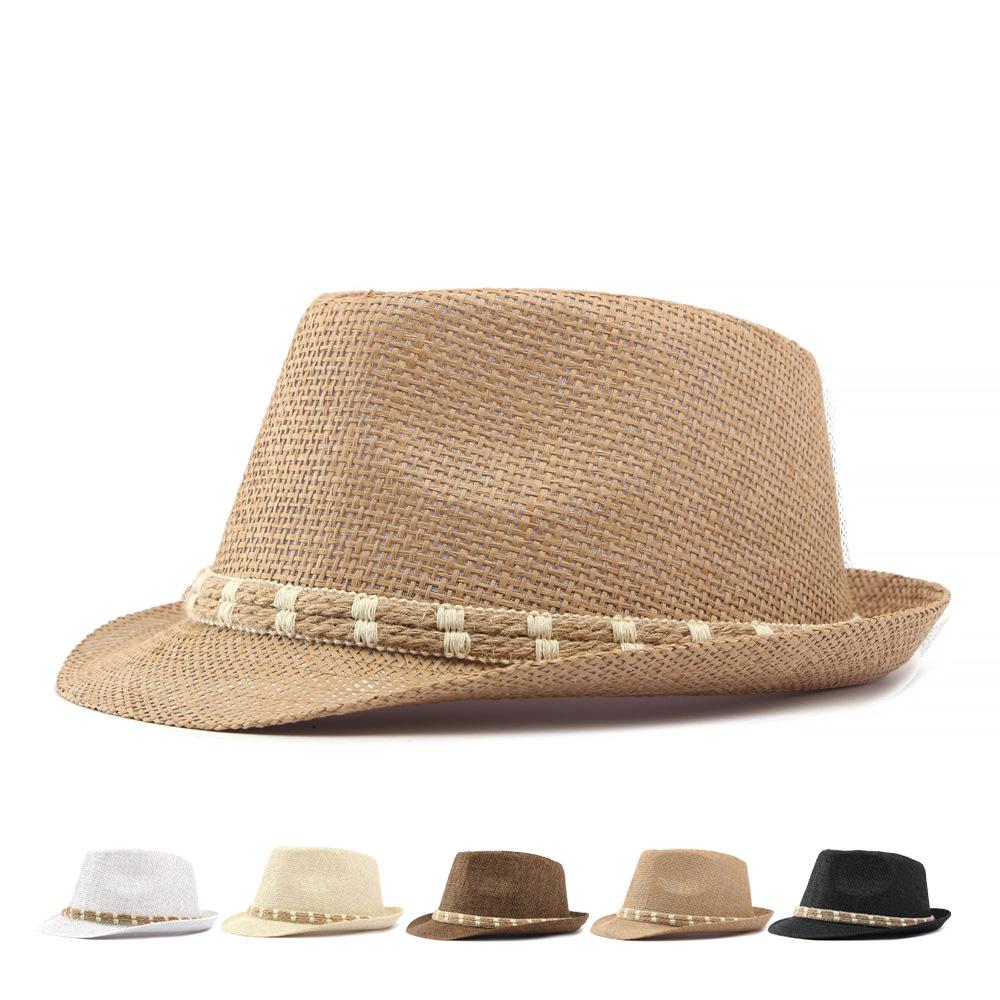 Straw Hat Men's Summer Sunshade Beach Hat for Middle-Aged and Elderly Sunscreen Hat Women's British Retro Jazz Hat