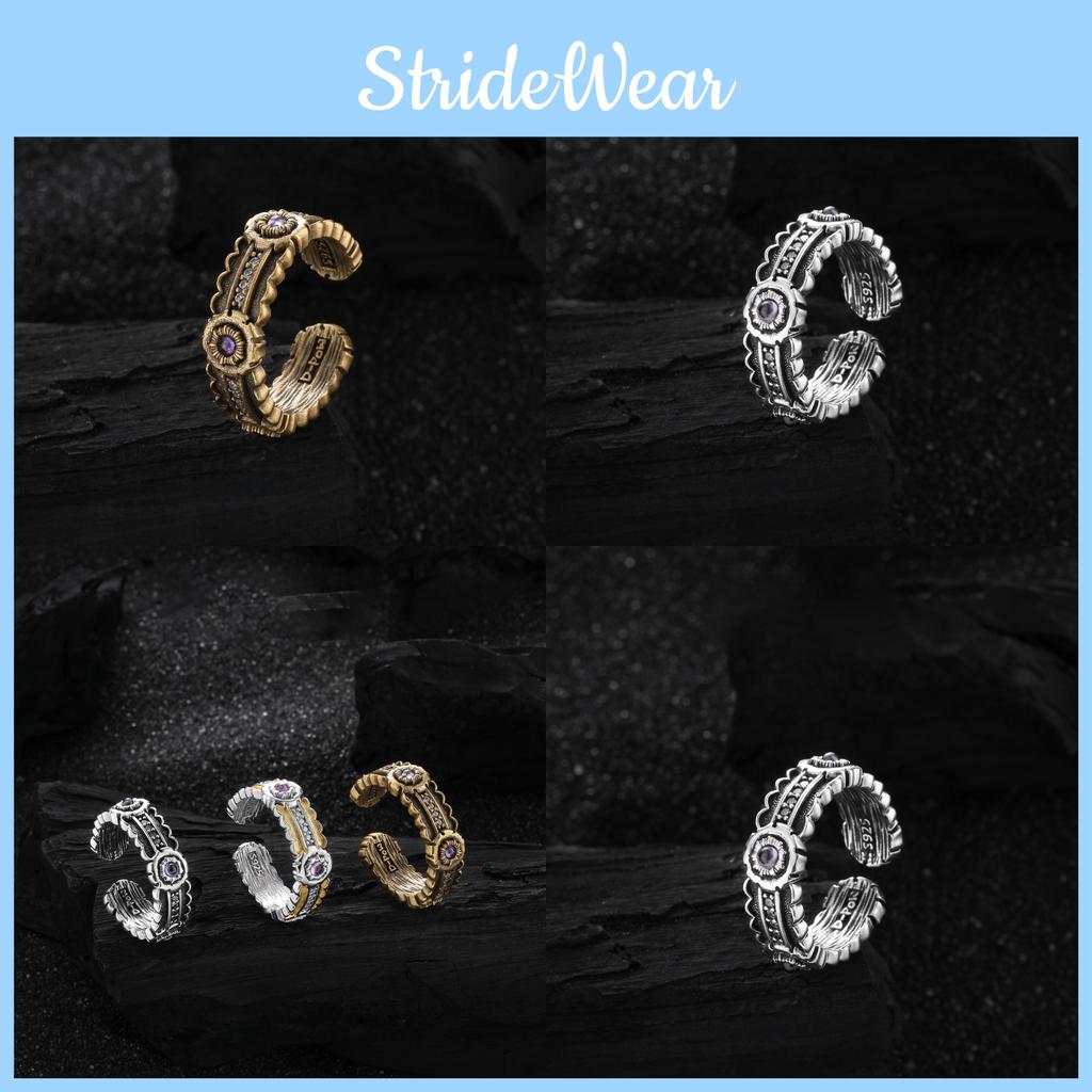 Korean Elegant Vintage Style Adjustable Open Copper Ring With Sparkling Zirconia Women For