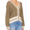 GMXIA Women's V-neck Colour Blocking Twist Knitted Cardigan Autumn and Winter Loose Fashion Jumper Jacket