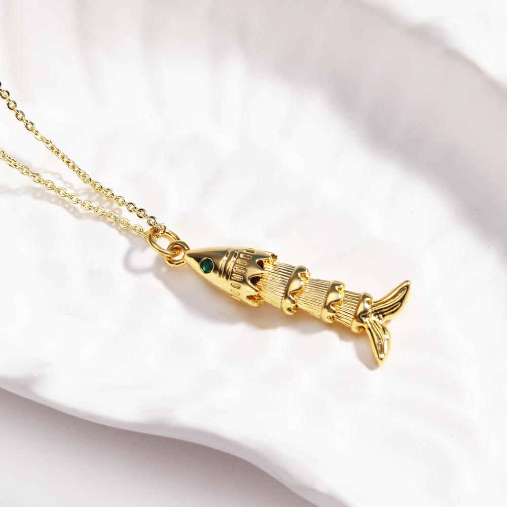 

LATS Stainless Steel Chain Red Green Zircon Fish Pendant Necklace for Women Choker Accessories Unisex Party Gift