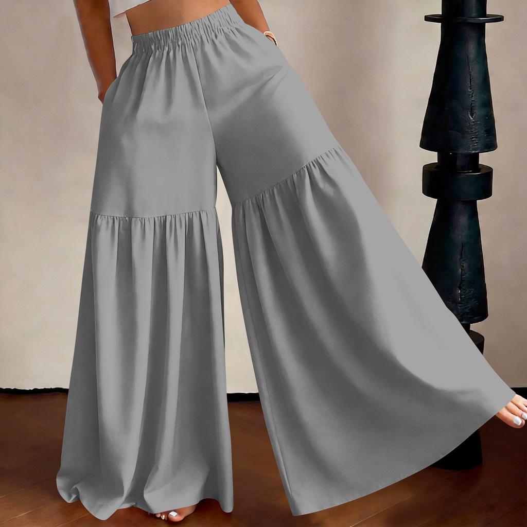 Women High Waist Wide Leg Pants Loose Fit Lightweight Flowy Palazzo Trousers Casual Solid Color Long Pants for Daily Wear