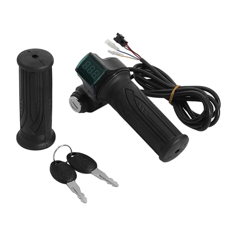 Electric Bike Throttle Handle with LED Display Throttle Accelerator Handle Grip Scooter Handlebar Grip Twist Throttle