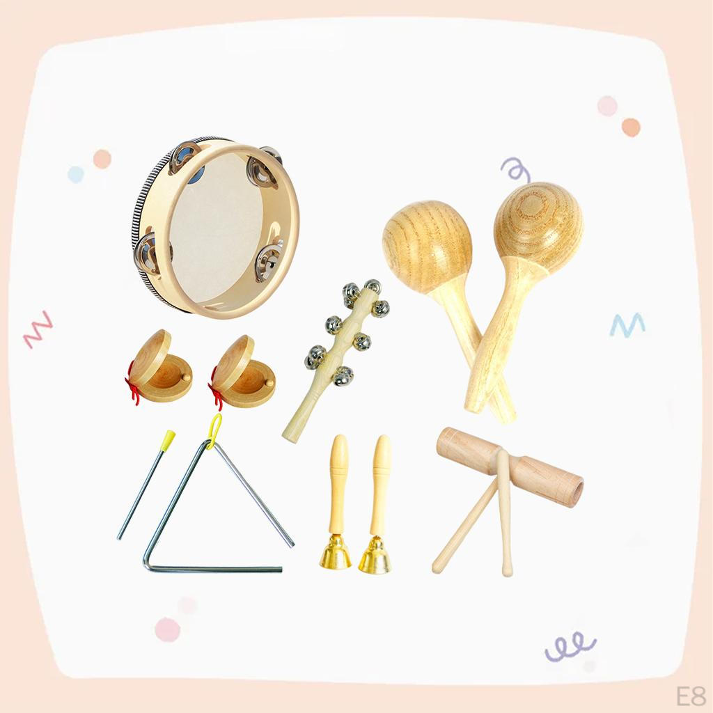 5 Pieces Musical Instruments Set Educational Toy Wooden Percussion Creative Natural Wood