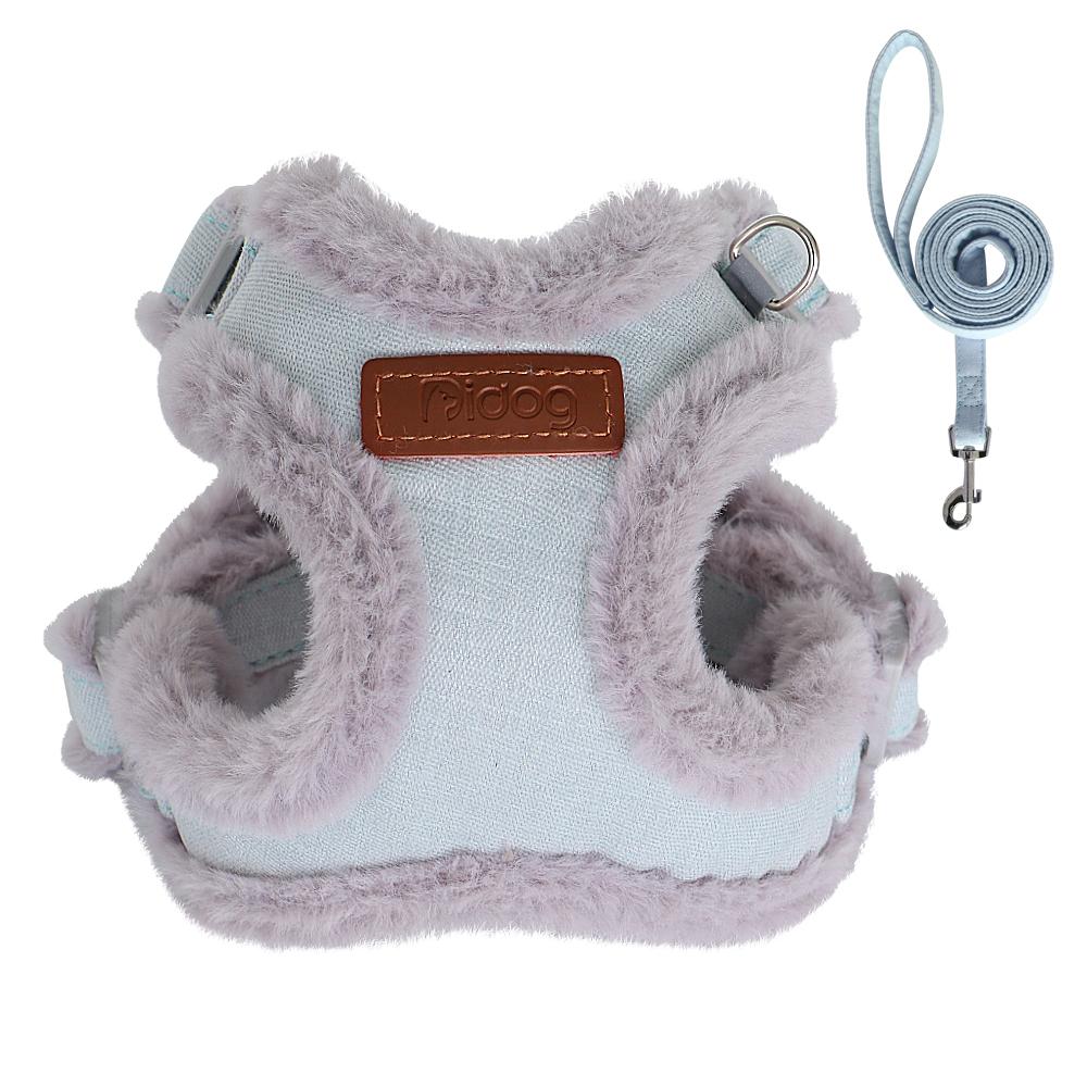 Warmes Hundegeschirr- und Leinenset für den Winter, weiches Fell, gepolsterte Hundeweste, Geschirr mit Leine, verstellbar für kleine, mittelgroße und große Hunde und Katzen