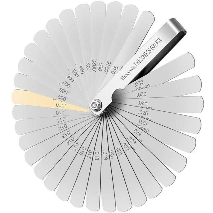 Jauge d'épaisseur 32 lames inox métrique/impérial 0,04–0,88 mm pliable