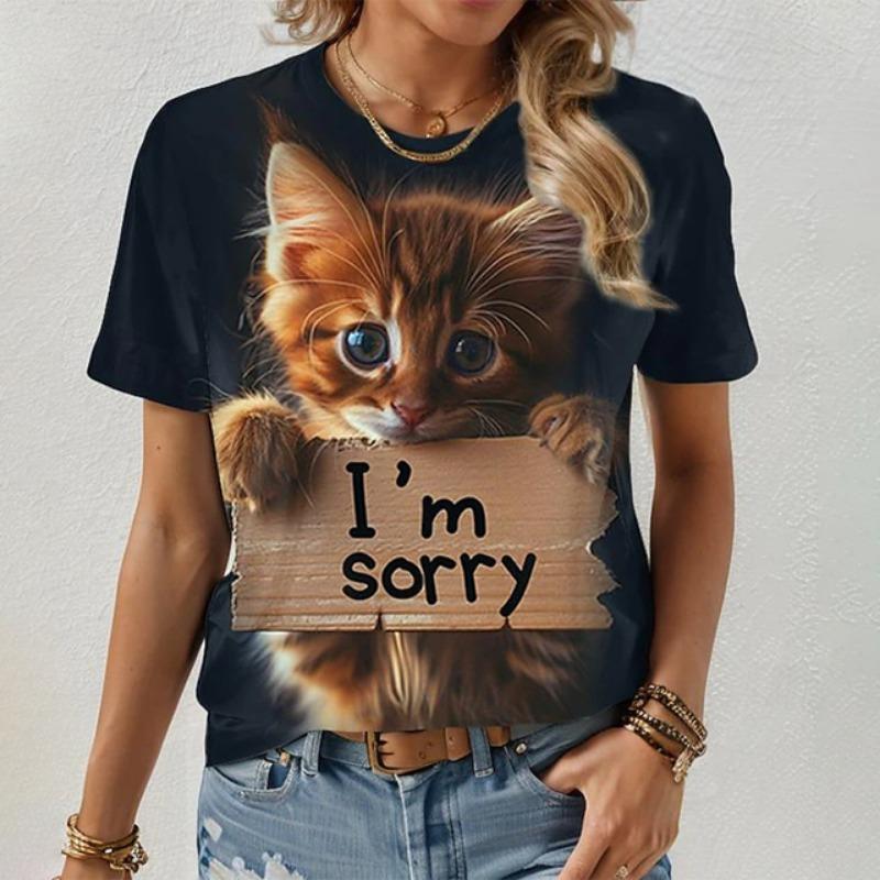 Summer Women's Fashionable Short Sleeve T-Shirts 3d Flower Print Round Neck Pullovers Loose Casual Tops Trendy Women Clothing