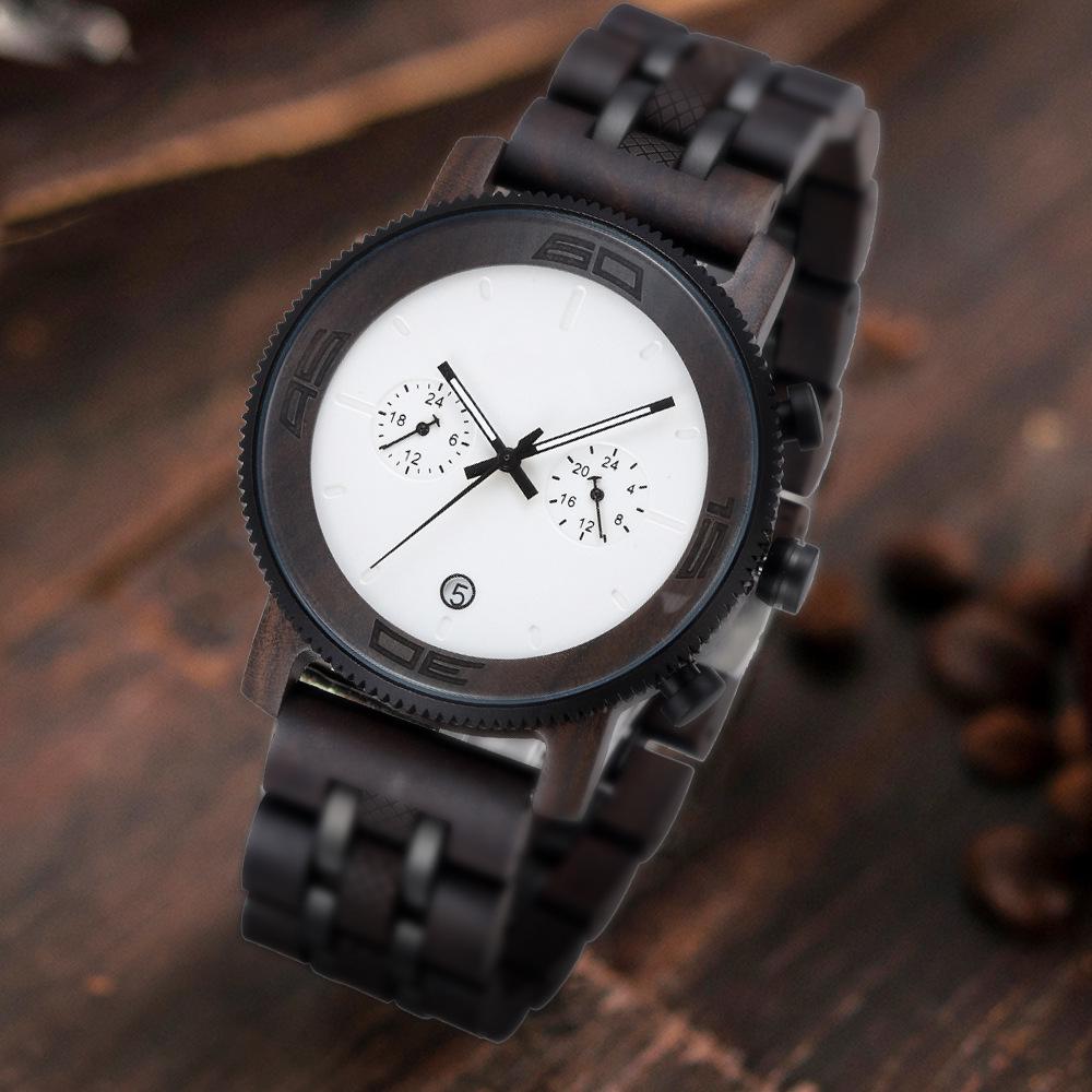 Stylové retro pánské quartzové vodotěsné dřevěné náramkové hodinky s designem oceli a dřeva