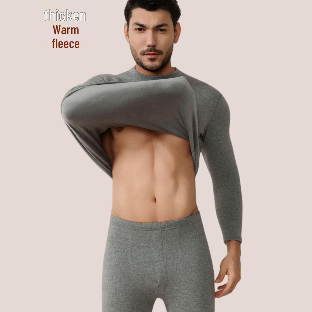 Men's and Women's Fleece-lined Crew Neck Warm Underwear Set: Heat-generating, Cold-proof, Pure Cotton for Autumn.