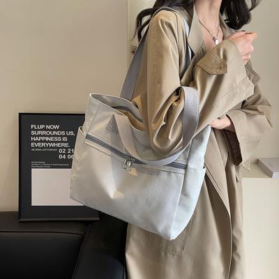 Women Shoulder Bag Unisex Large Capacity HandBag Casual Versatile Solid Canvas Bag Student Commuting Zipper Square Bag