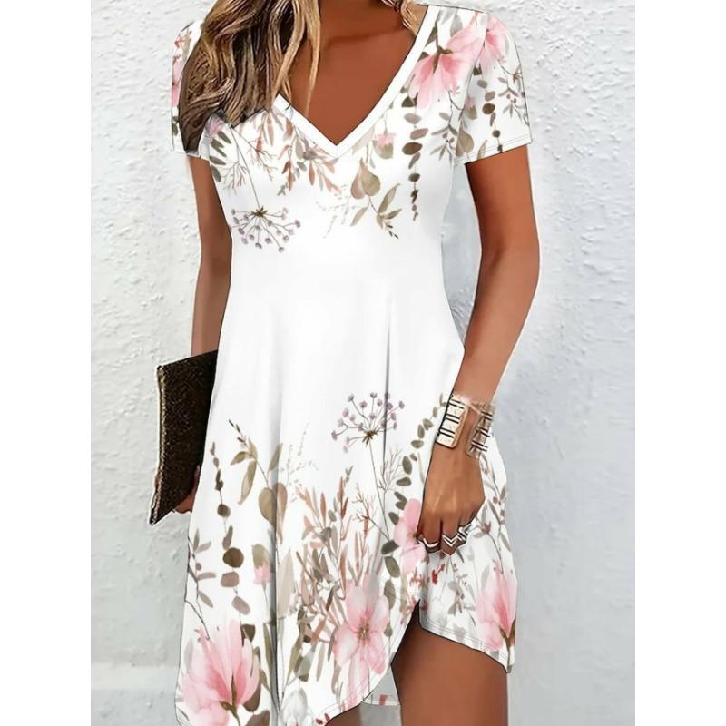 Women s short sleeve V-neck dress Foral Print L