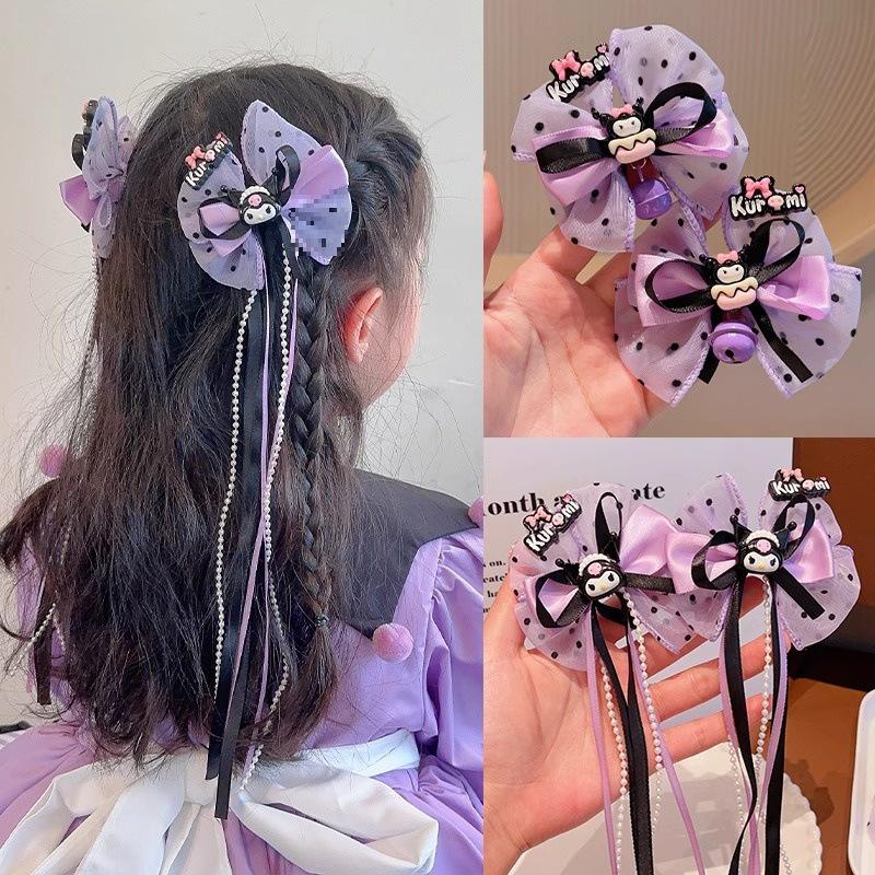 Kuromi Black & Purple Hair Accessories - Cute Bow Hair Clips for Girls and Babies