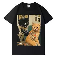 Trendy Graphic T Shrit Cat Smoking Tattoo Inked Funny Meme T-Shirt Harajuku Y2K T-Shirt Short-Sleeve Summer O Neck Casual Tshrit 2