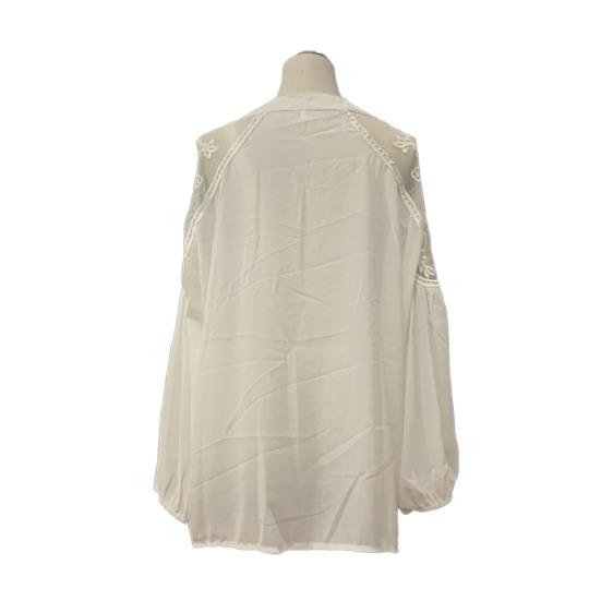 Dekolt w kształcie litery V, długi rękaw, sznurowana z przodu, swobodna bluzka z kwiatowym wzorem, haftowaną koronką