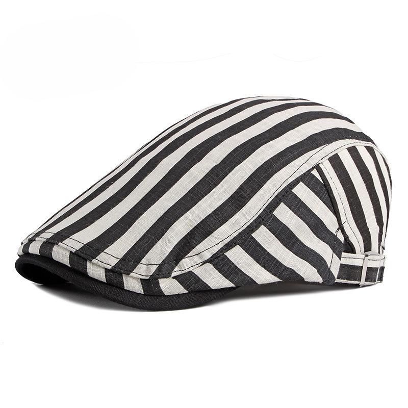 British Retro Striped Beret Hat for Men Women Spring Summer Breathable Thin Flat Cap Korean Fashion Newsboy Cap Casual Cabbie Cap