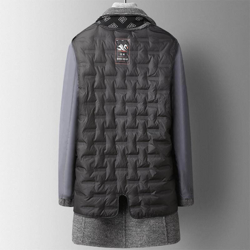 Autumn and Winter Trendy Scarf Style, Removable Down Lining, Double-sided Woolen Coat, Men's Medium-length Woolen Coat