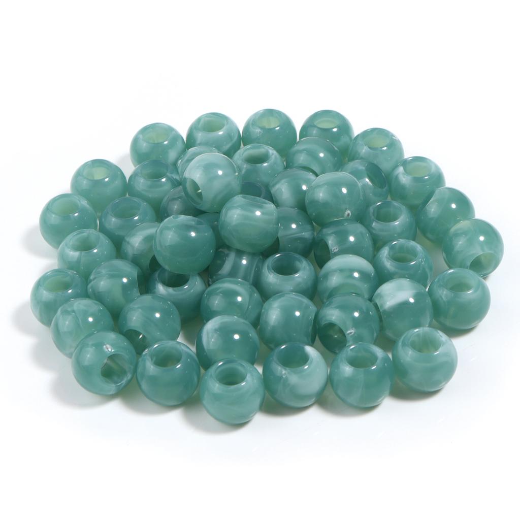 50pcs Dual Color Imitation Jade Acrylic Beads Round Large Hole Beads Loose Spacer Beads For Jewelry Making DIY Keychain Bracelet