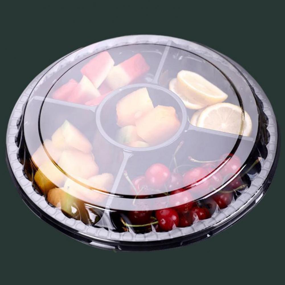 Versatile Snack Fruit Tray Plastic Tray with Compartments Plastic Round Snacks Fruit Storage Box with Lid 6 for Party