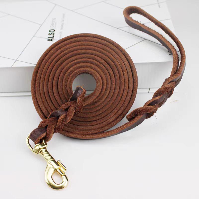 Genuine Cowhide Leather Dog Leash for Golden Retrievers & German Shepherds - Durable Walking Rope