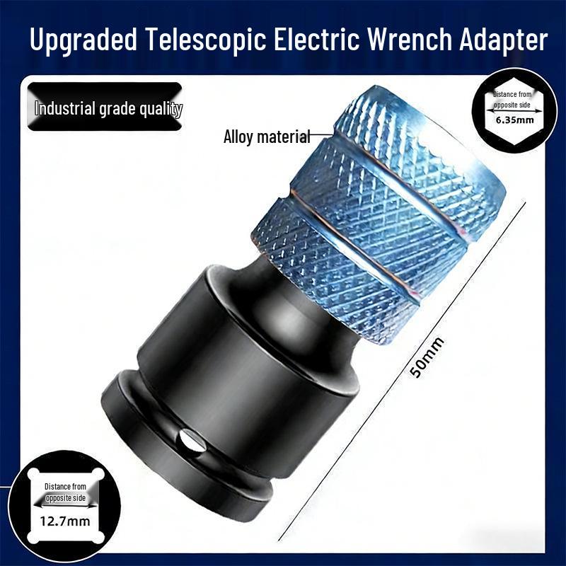 Electric Drill Conversion Adapter: 1/2 to 1/4 Hex Screwdriver Bit, Air Wrench, Telescopic Spring Sleeve.