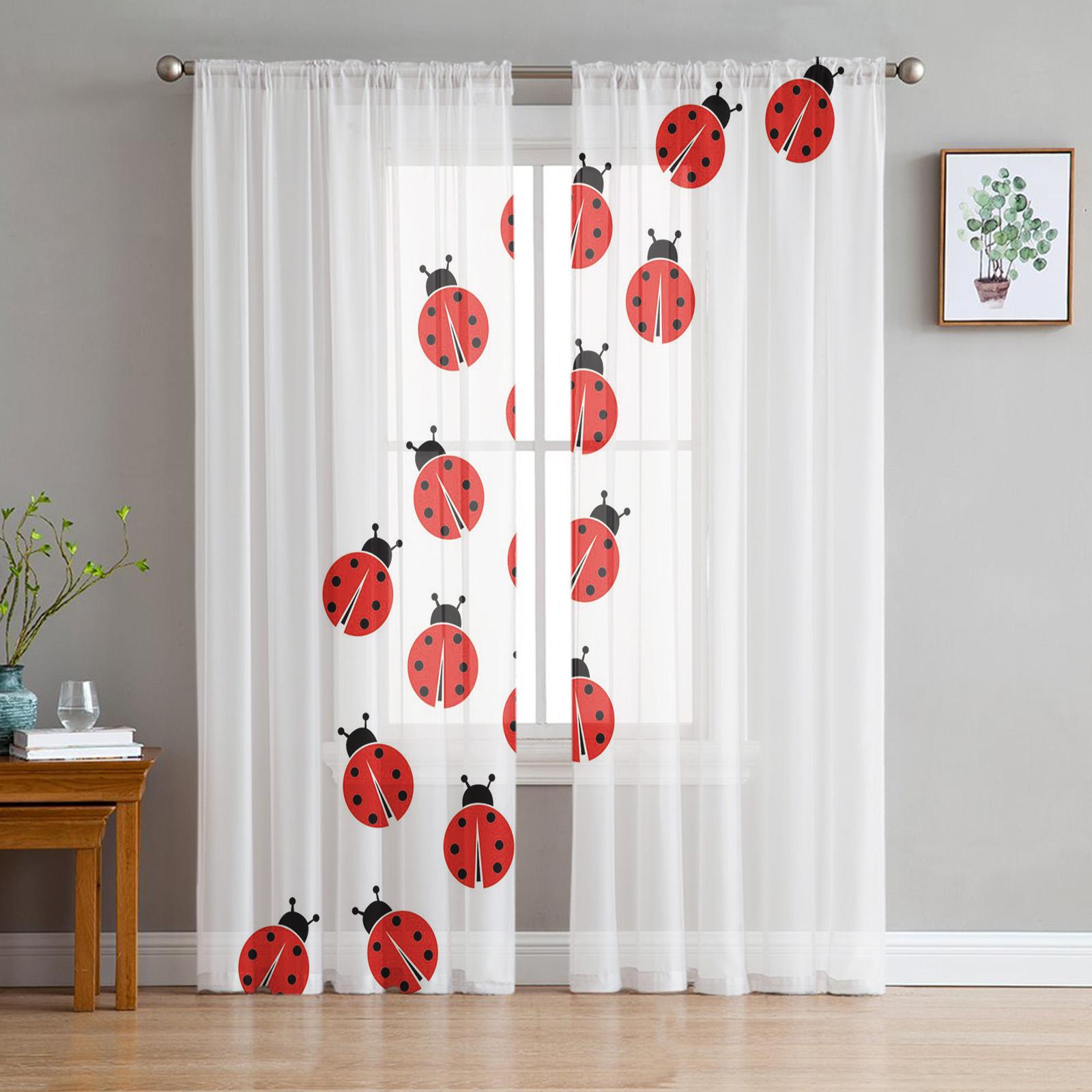 

Одуванчик Божья коровка Белый Оконный Декор Тюль Современные Прозрачные Шторы для Кухни Гостиной Спальни Шторы Украшения W135 x H114cm