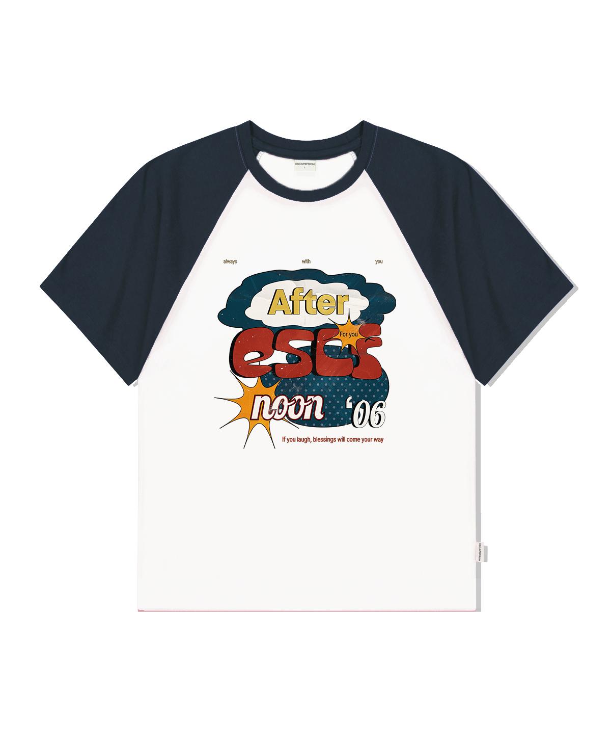 Escape From Vintage Cloud Poster Print Raglan Color Block Short Sleeve T-Shirt Navy M