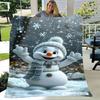 Cheerful Cartoon Style Snowman Plush Blanket - Soft Winter-Themed Throw Blanket with Whimsical Snowflakes and Festive Design, Pe