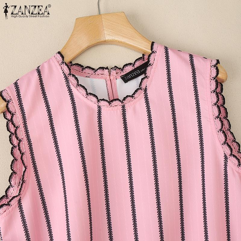 ZANZEA Women Casual Round Neck Stripe Summer Sleeveless Tank Tops