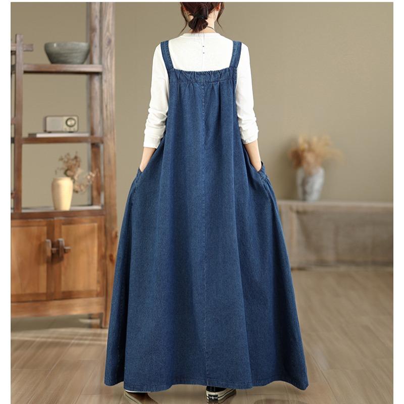 DIMANAF Women Plus Size Denim Blue Dress Maxi Long Dress Sleeveless Vintage Loose Casual Basic Dresses Cottton