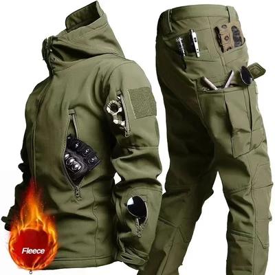 Men's Autumn and Winter Outdoor Mountaineering Suits Work Clothes Suits Oversized Cotton Suits Thermal Jackets + Thermal Trousers 2-piece Set