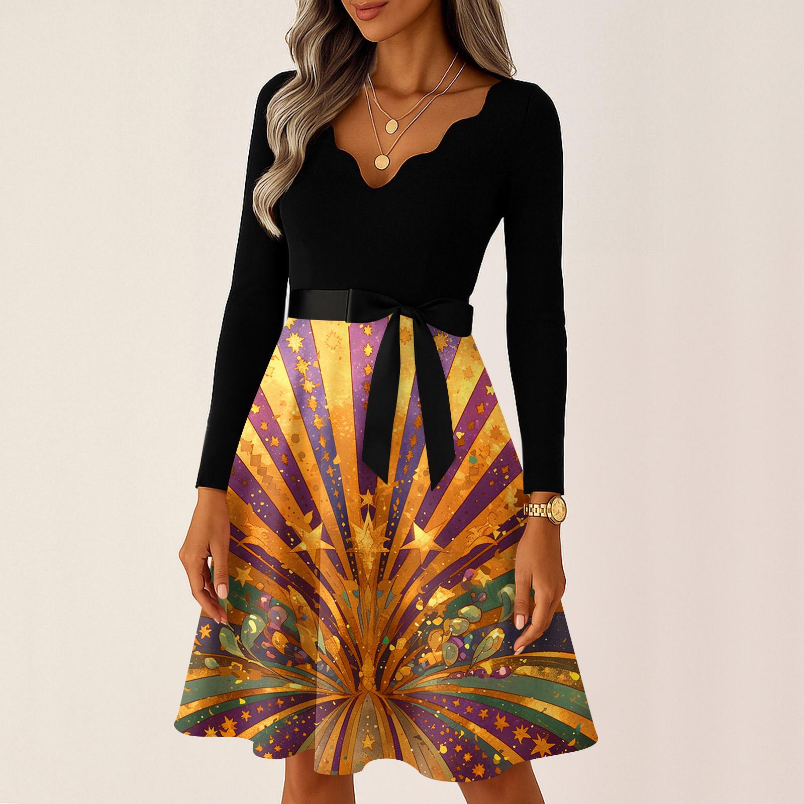 

Women s Casual Fashion V Neck Long Sleeve Printed Vintage Long Dress XXXL синий