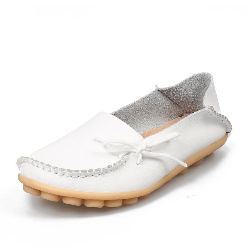 New Moccasins Women Flats  Autumn Woman Loafers Genuine Leather Female Shoes Slip On Ballet Bowtie Women's Shoes Big Size 42