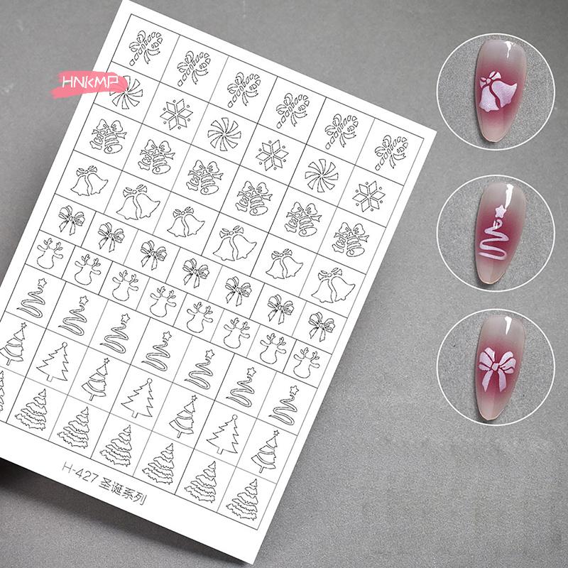 Winter Snowflake Snow Tree Airbrush Stencil for Nails Christmas Decors Hollow Nail Stickers French Manicure Tips