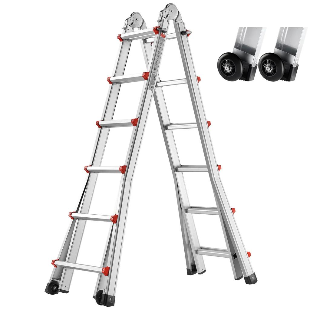 VEVOR Telescoping Ladder A Frame, 20.5 FT Compact Aluminum Extension Ladder, Multi-Function Portable Collapsible RV Ladder