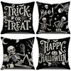 VIKAMA Retro Halloween Pillow Cover Trick Or Treat Happy Halloween Skeleton Ghost Cushion Case For Living Room Sofa Home Decor