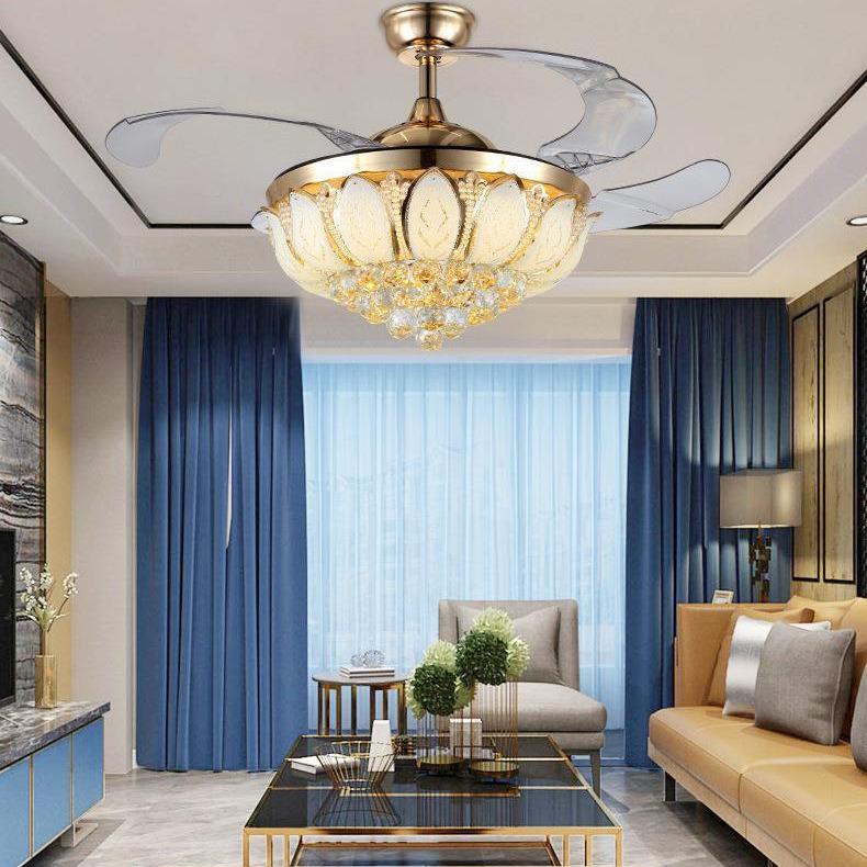 European-Inspired Crystal Chandelier Ceiling Fan with Smart Inverter and Invisible Design for Living, Dining, & Bedroom