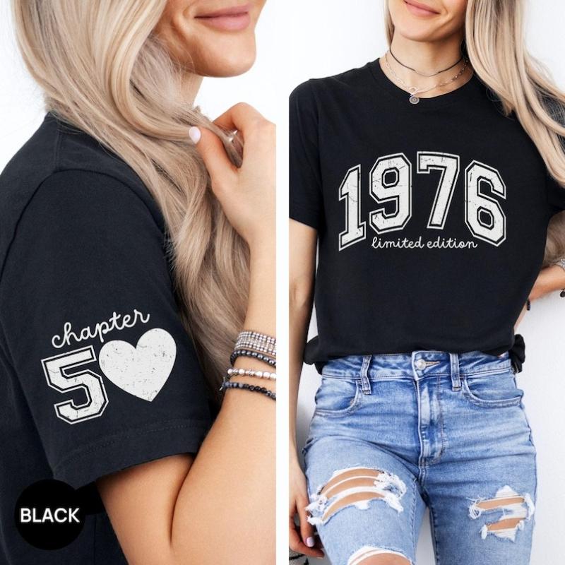 Personalized Limited Edition Tee Custom 1976 Year Number 50th Birthday High Quality Cotton Retro Shirt Printed Tshirt Tops