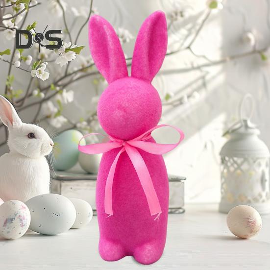 Easter Bunny Statue Freestanding Foam Rabbit Ornament Faux Moss Rabbit Flocked Bunny Figurine Centerpiece for Desk Mantel Dining Table