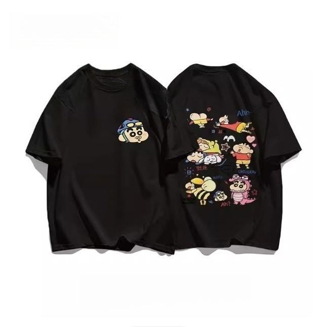 2026 Summer Comic Form Crayon Shinchan Image 100 Cotton Printed Oversize Casual Tshirt Adult Children Parentchild Top y2k