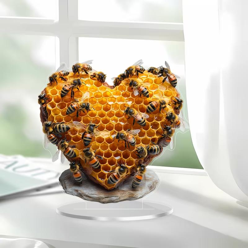 

Flat Acrylic Bohemian Style, Heart-shaped, Bee Sculpture, Valentine s Day, Home and Office Decoration, 1 2D