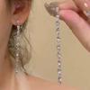 Luxurious Sparkling Zircon Stud Earrings for Women Fashion Long Tassel Teardrop Shaped Earrings Wedding Party Jewelry Gifts