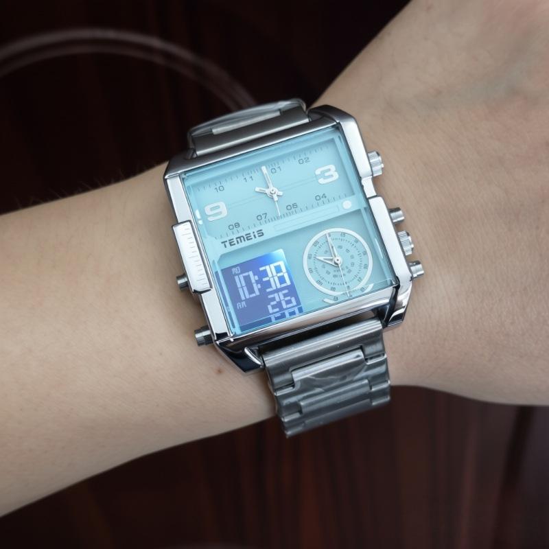 Temeshi 8160 Square Waterproof Watch Three-Time Large Dial Men'S And Women'S Electronic Watch Luminous Chronograph