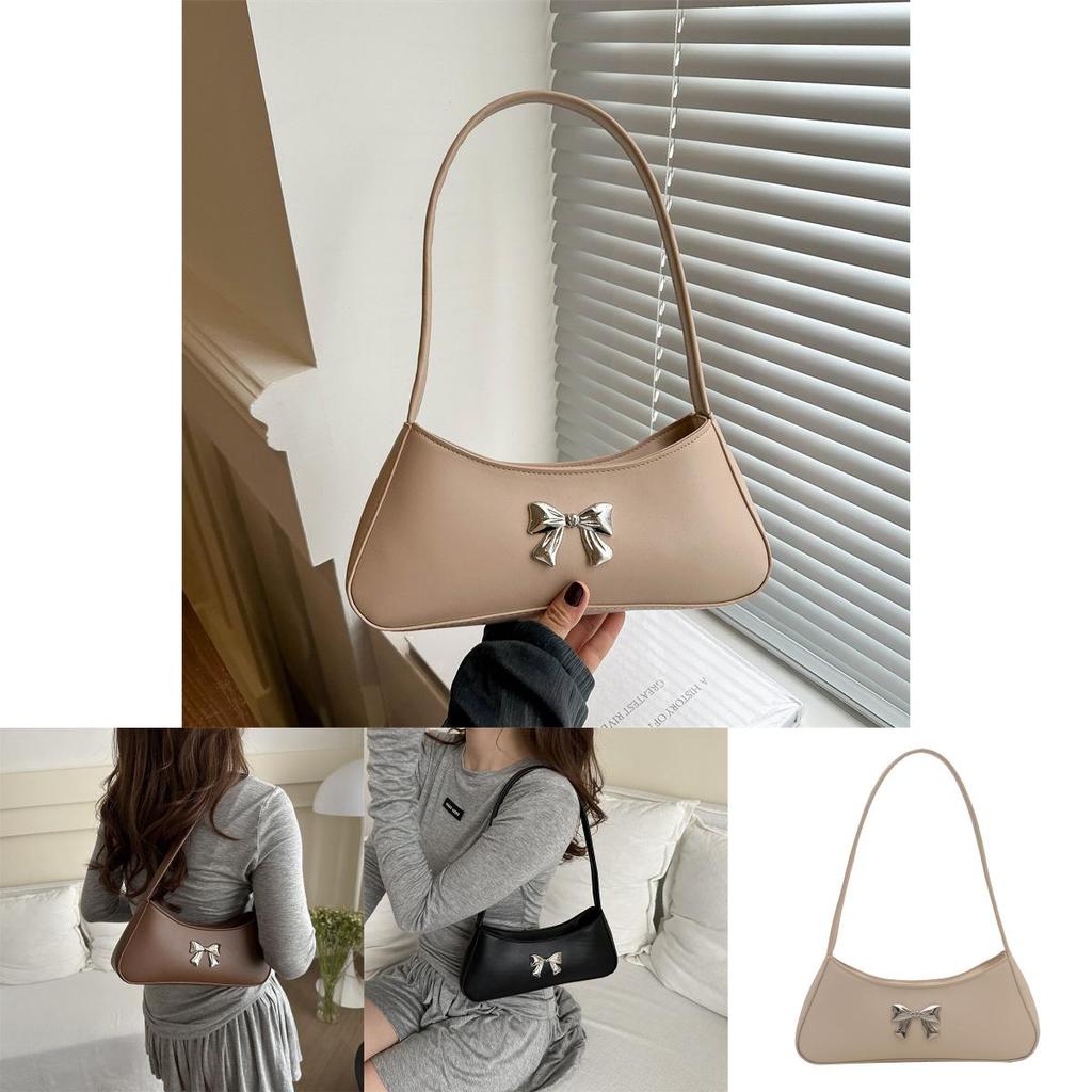 Chic Bowknot Korean Style Soft Leather Baguette Bag For Summer 2024 In Trendy Colors