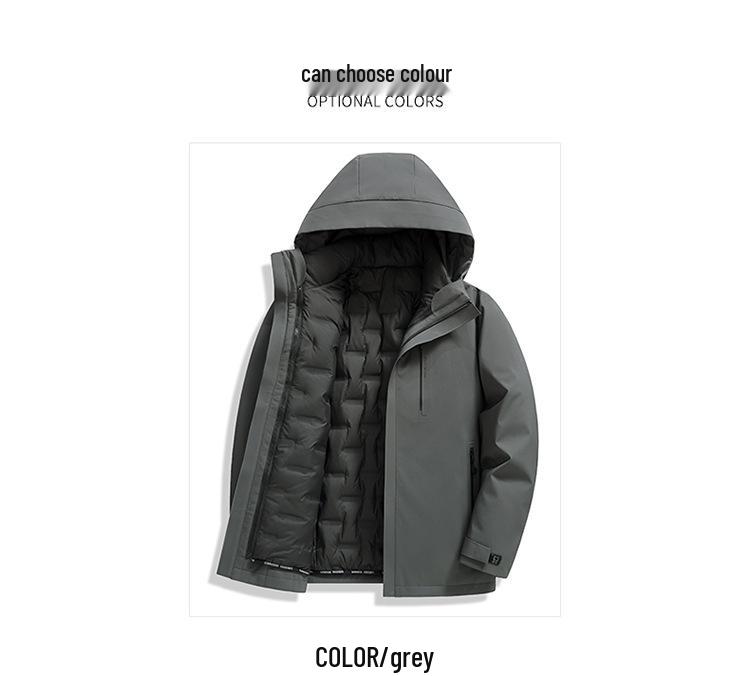 Men's Hooded Thickened Down Jacket with Detachable Liner - Warm Ski Suit for Middle-Aged and Young Adults