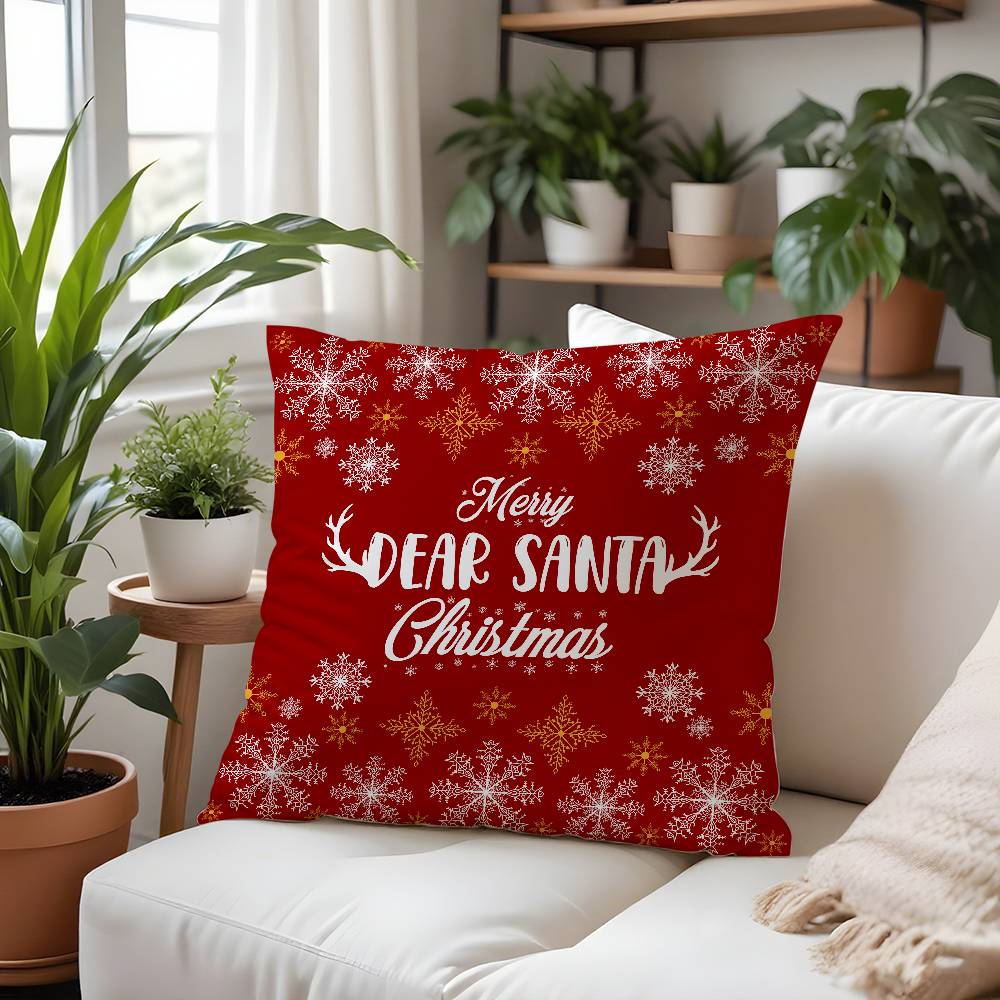 Christmas Santa Snowflake Elk Pillow Case  Plush Fabric Soft  Pillowcase Double Sided Print Cushion Cover Household Gifts
