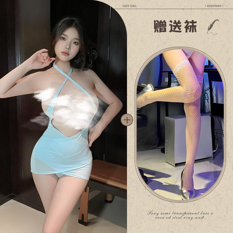 Secretary exposed chest seduction dress pajamas passionate fun underwear sexy perspective hip wrap