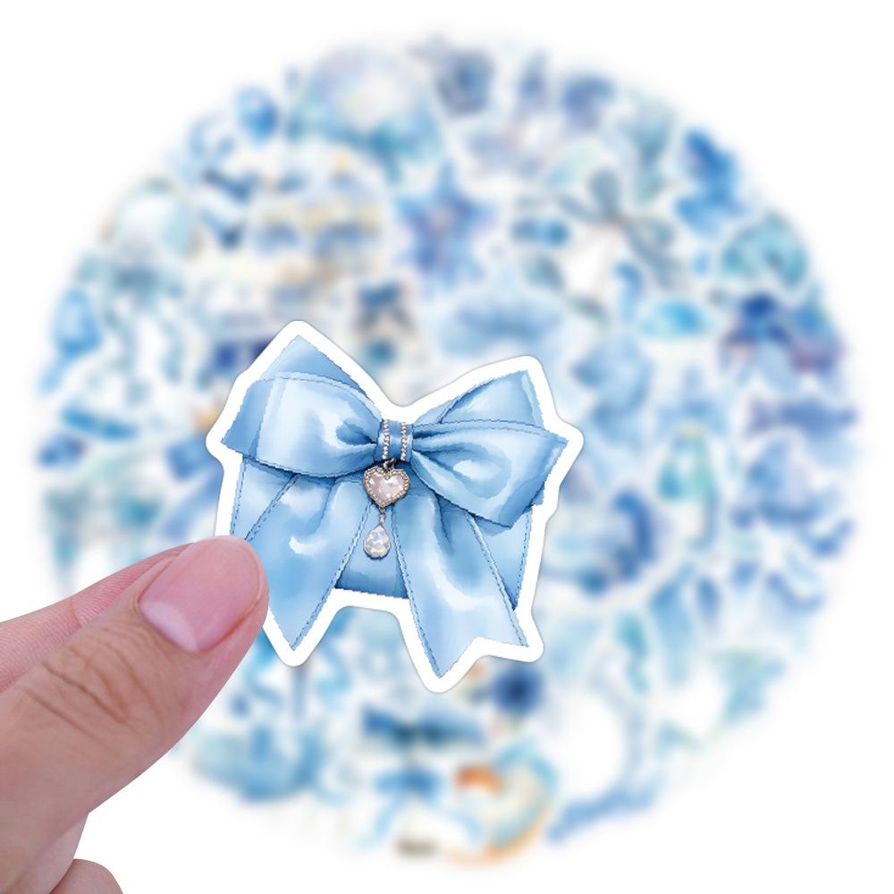 60 Coquette Cartoon Stickers - Blue Winter Decor for Bottles, Phones & Suitcases
